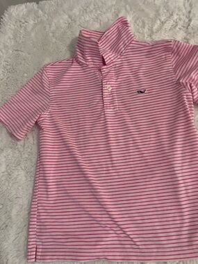 Vineyard Vines Girls Pink & White Striped Polo